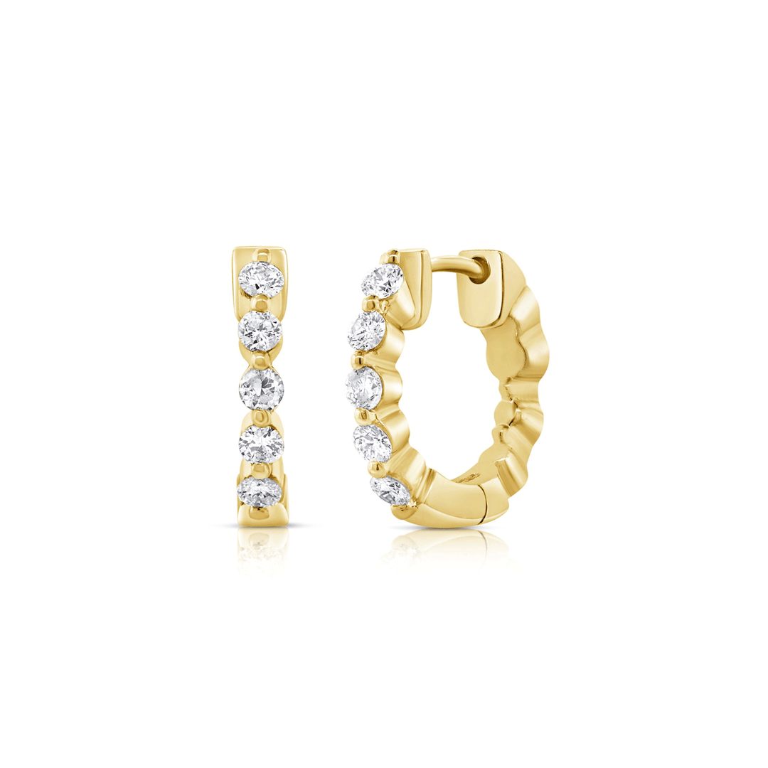 14k Yellow Gold and .42 Total Weight Diamond Huggie Hoops