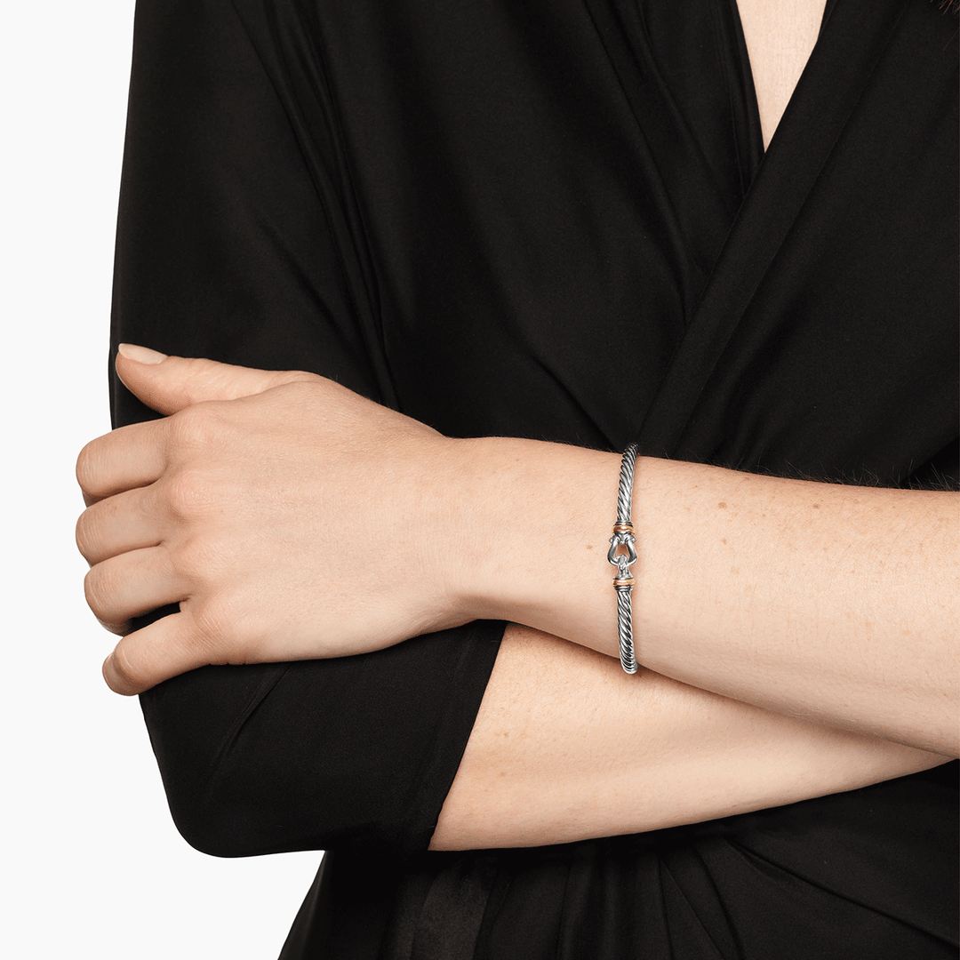 David Yurman Cable Flex Buckle Bracelet Sterling Silver with 14k Yellow Gold, 4mm