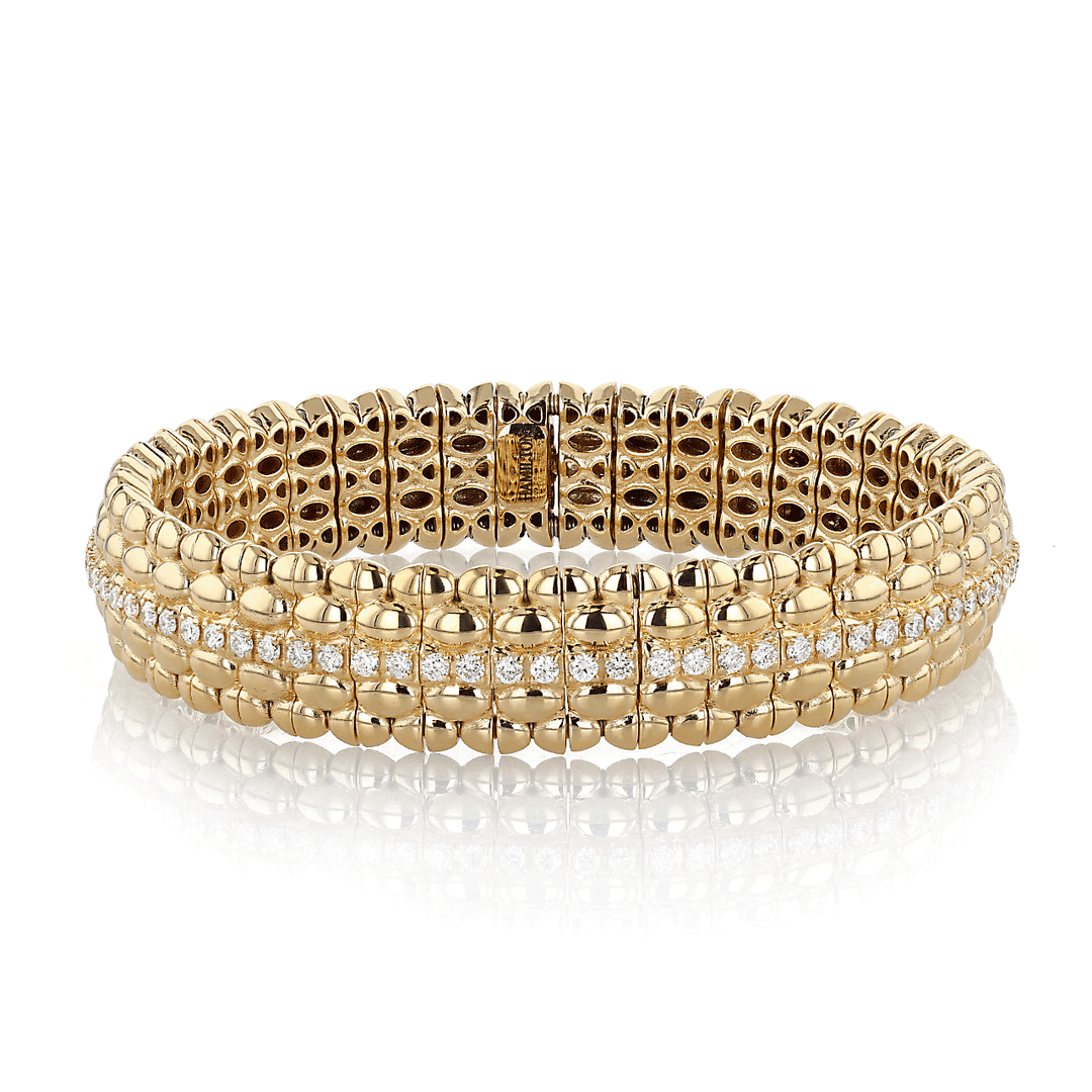 18k Yellow Gold Five Row 2.02 Total Weight Flex Bracelet