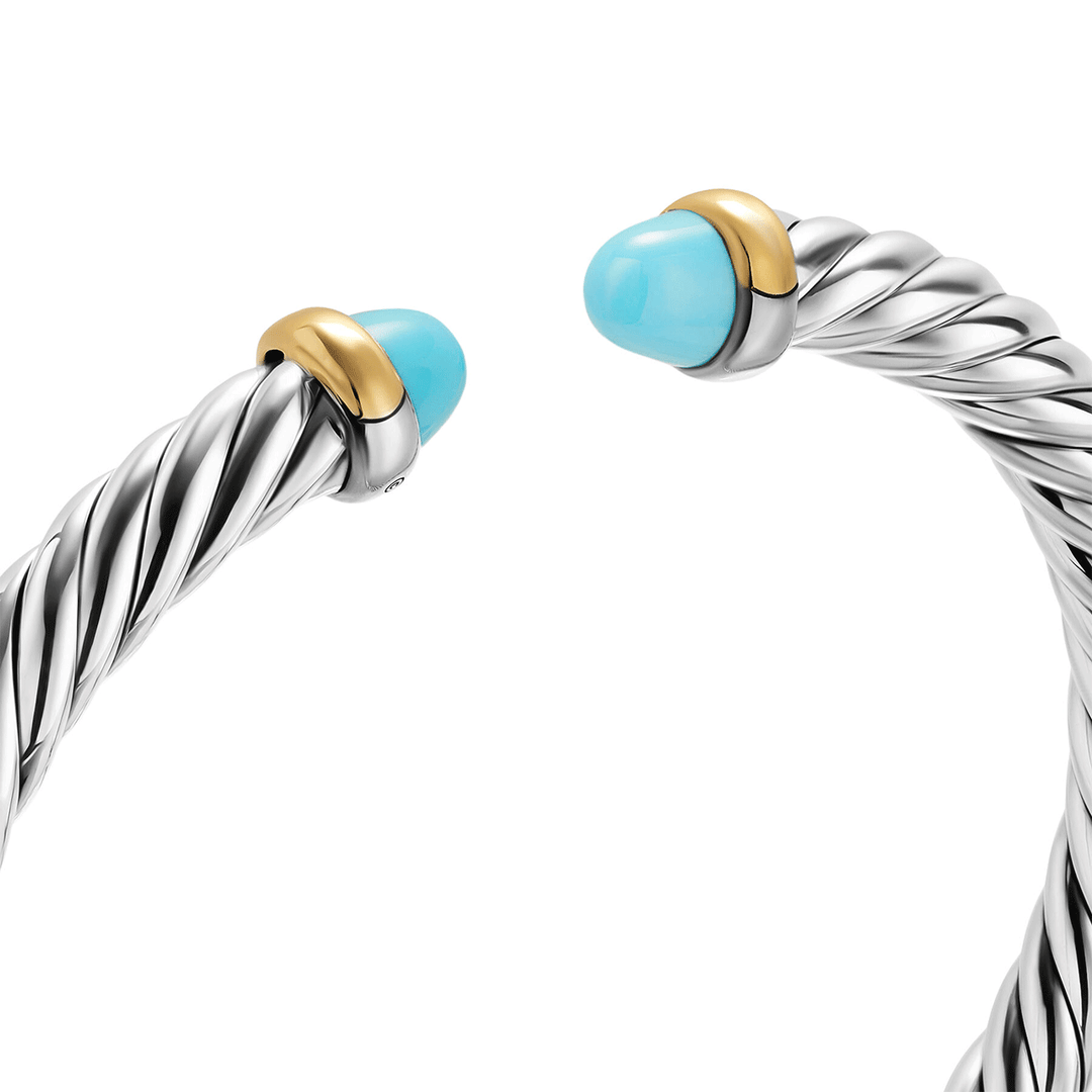 David Yurman Sterling Silver with 14K Yellow Gold and Turquoise 6mm Bracelet