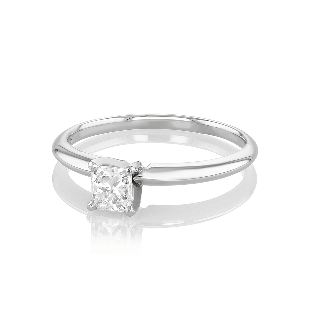 Platinum 18k White Gold and 0.52 Total Weight Princess Cut Diamond Solitaire Engagement Ring
