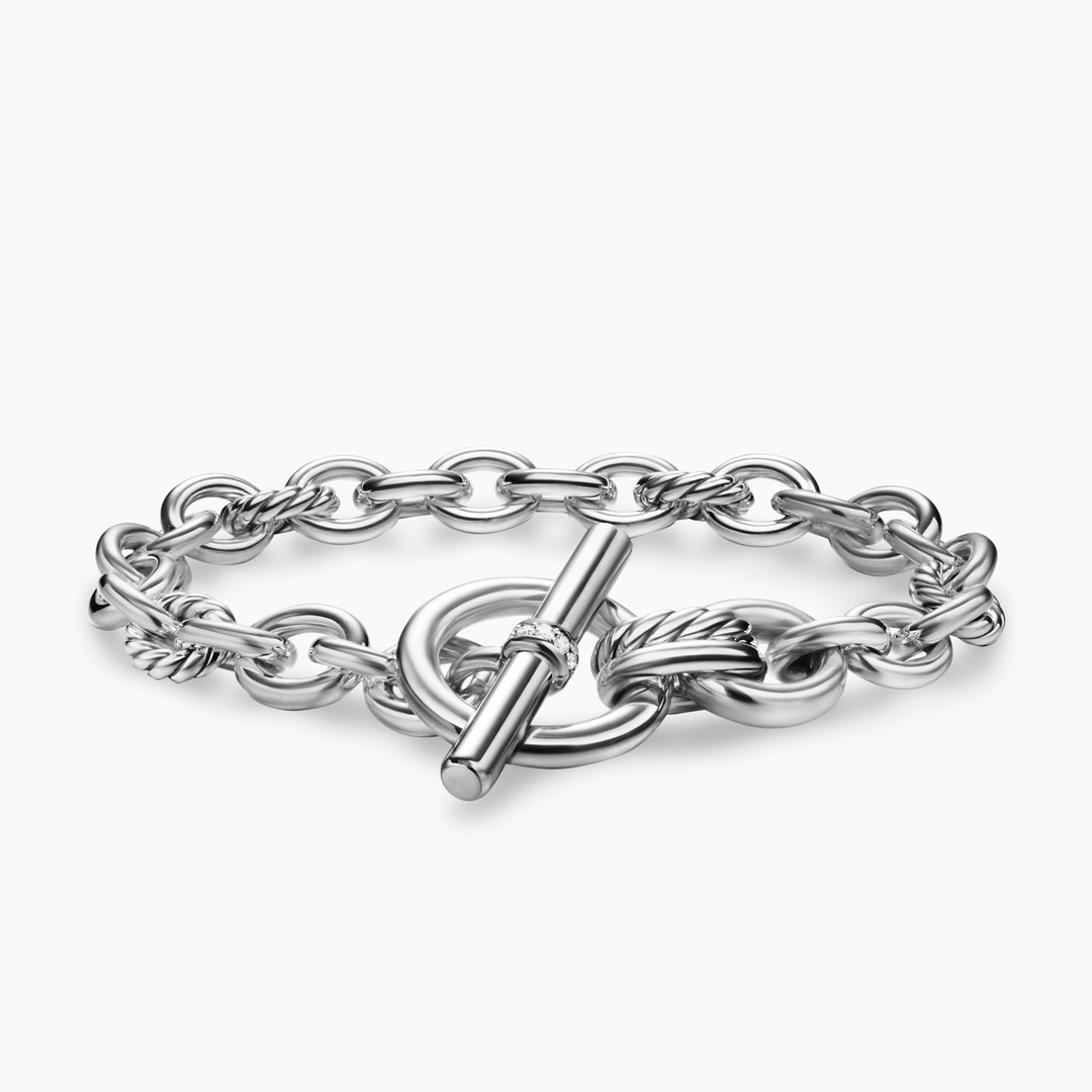 David Yurman Mercer Toggle Chain Bracelet Sterling Silver with Diamonds, 8mm