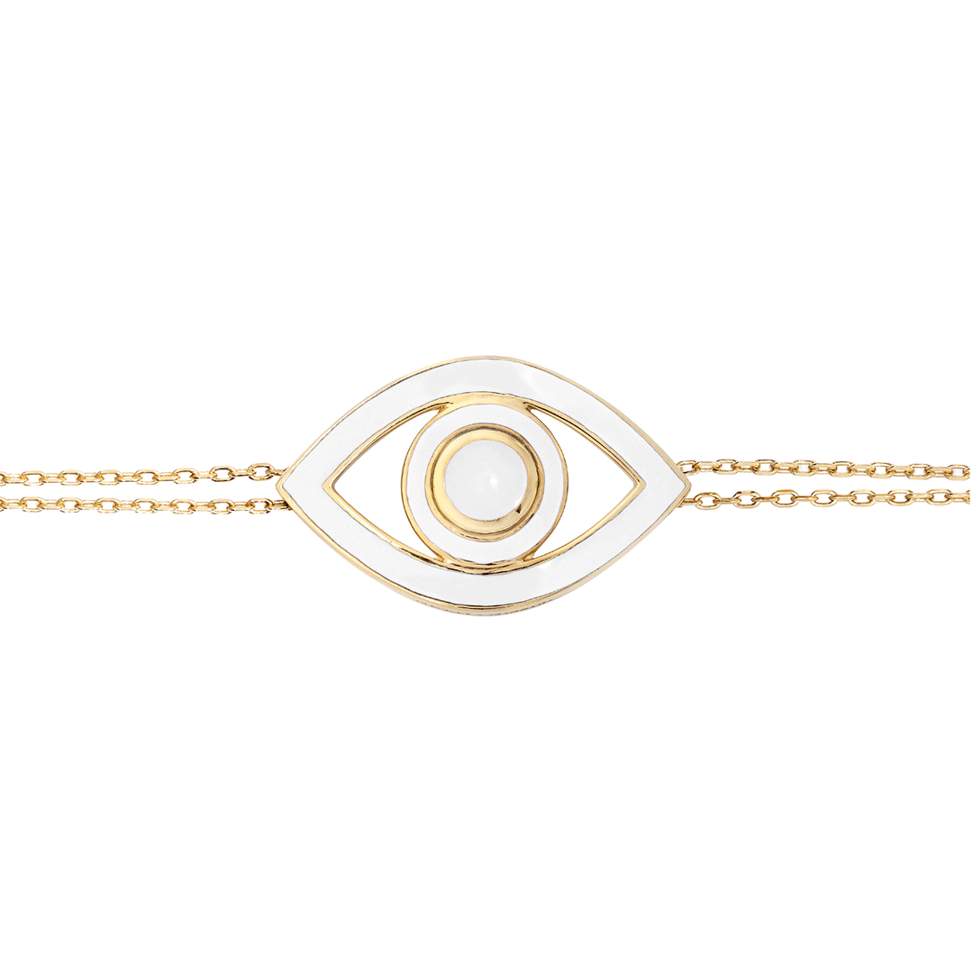 Netali Nissim Fortuna Yellow Gold Plated Silver White Enamel Big Eye Bracelet