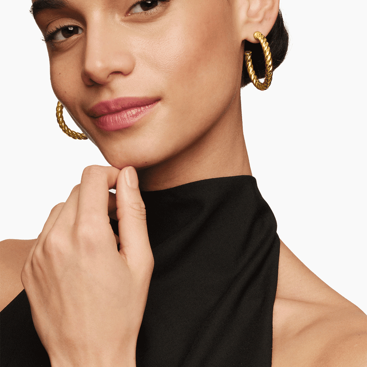 David Yurman Sculpted Cable Classics Hoop Earrings in 18k Yellow Gold