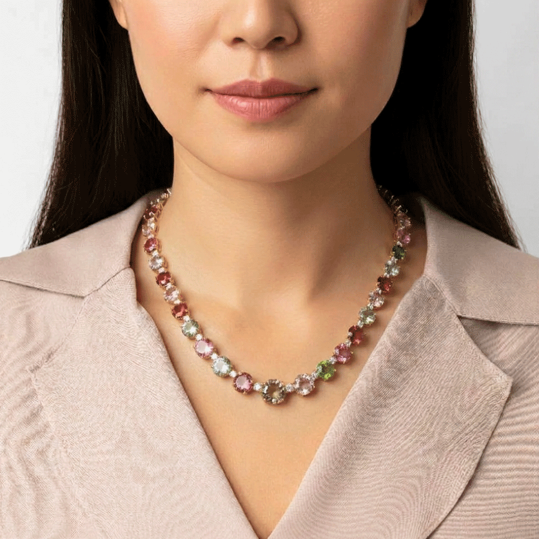Private Reserve 18k Yellow Gold and Multi Color Tourmaline Necklace