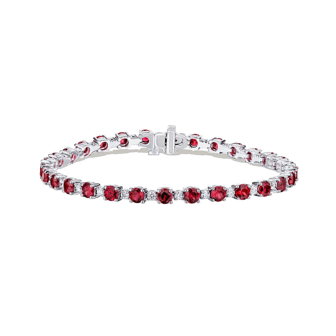 18k Gold Alternating Diamond and Ruby 6.60 Total Weight Bracelet
