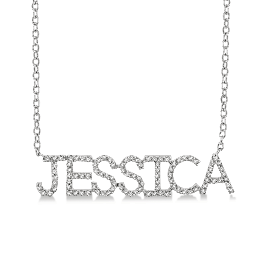 14k White Gold and Diamond Block Letter Name Necklace