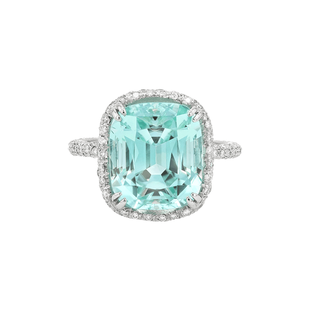 Platinum Blue Tourmaline 7.84 Total Weight and Diamond Ring