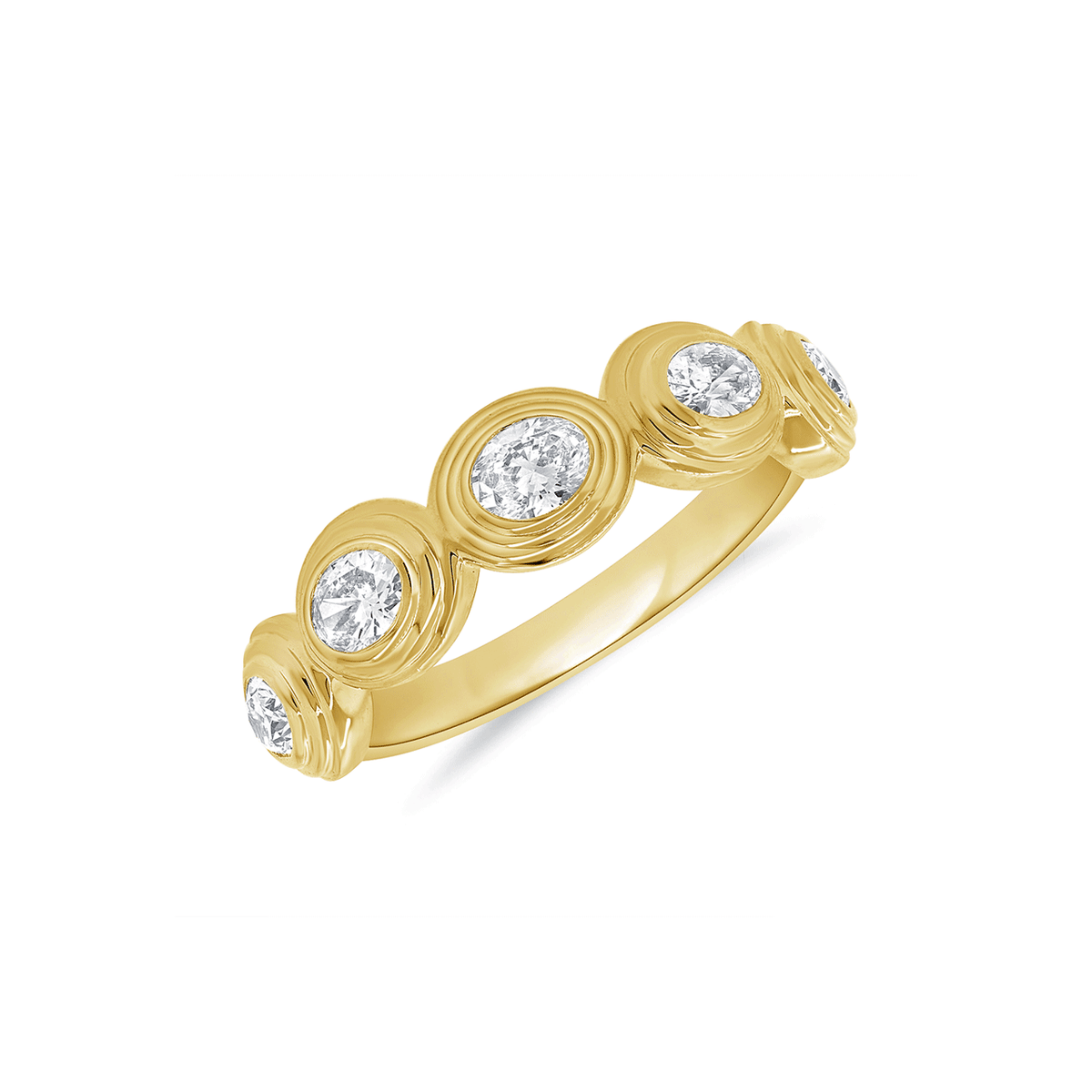 14k Yellow Gold and 0.69 Total Weight Oval Diamond Band