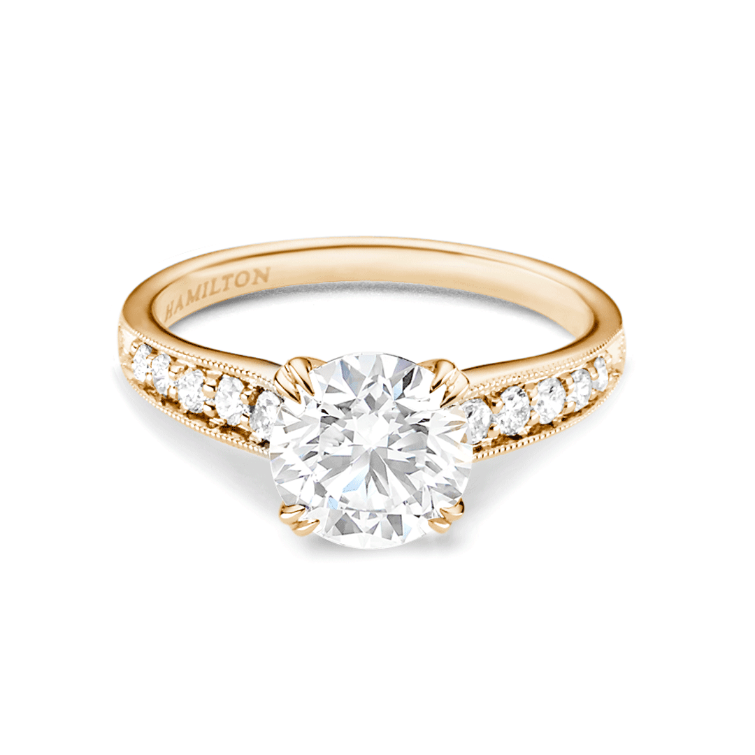 Hamilton Cherish Collection 18k Yellow Gold and 0.16 Total Weight Diamond Milgrain Bead Set Mounting Ring