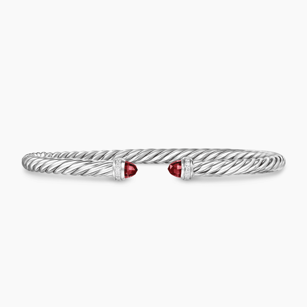 David Yurman Cablespira Flex Bracelet Sterling Silver with Rhodolite Garnet and Diamonds, 4mm