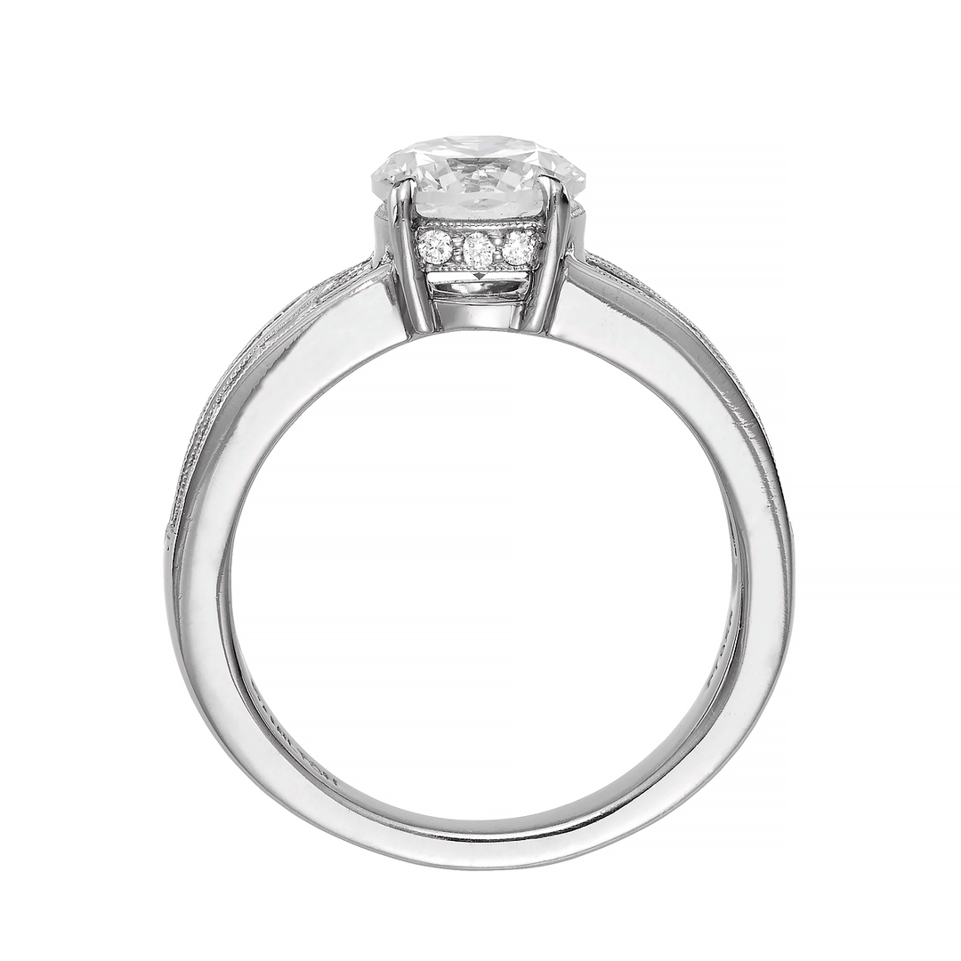 1912 Platinum Round and Baguette Diamond Mounting Engagement Ring
