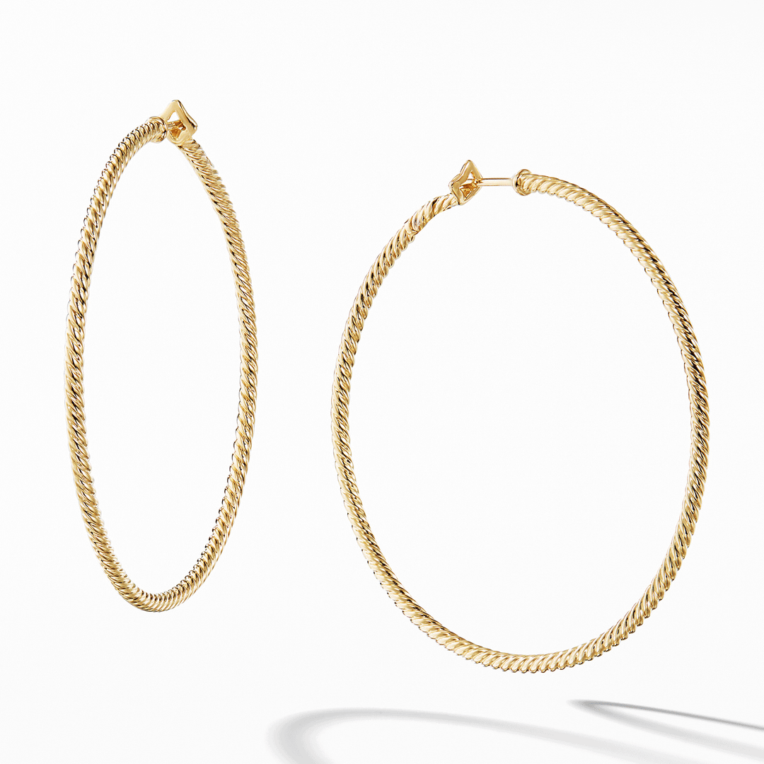 David Yurman Sculpted Cable Classics Hoop Earrings in 18k Yellow Gold, 55mm