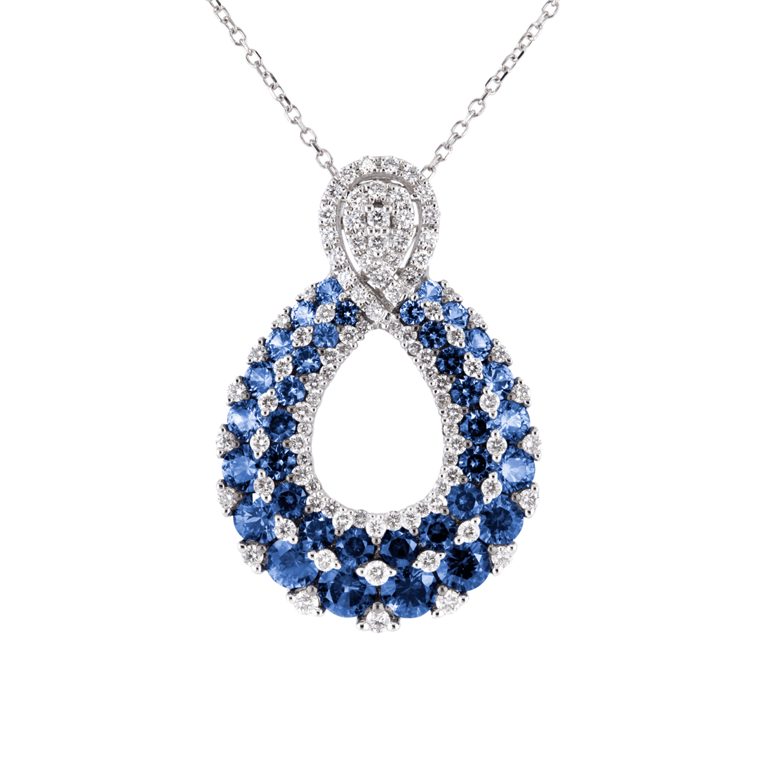 18k Gold Ombre Sapphire 2.14 Total Weight and Diamond Pendant