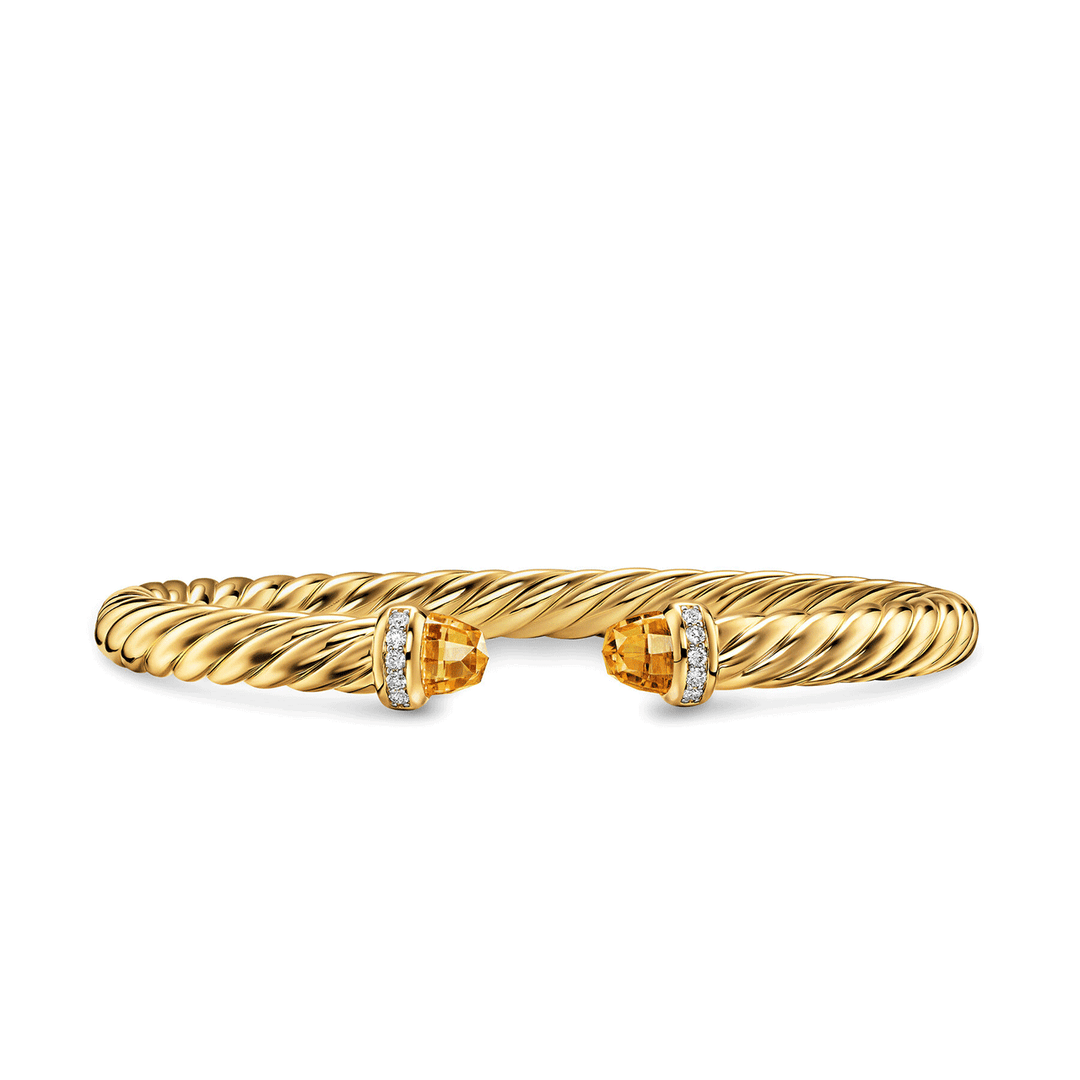David Yurman Cablespira® Flex Bracelet 18K Yellow Gold with Citrine and Diamonds, 6mm Medium