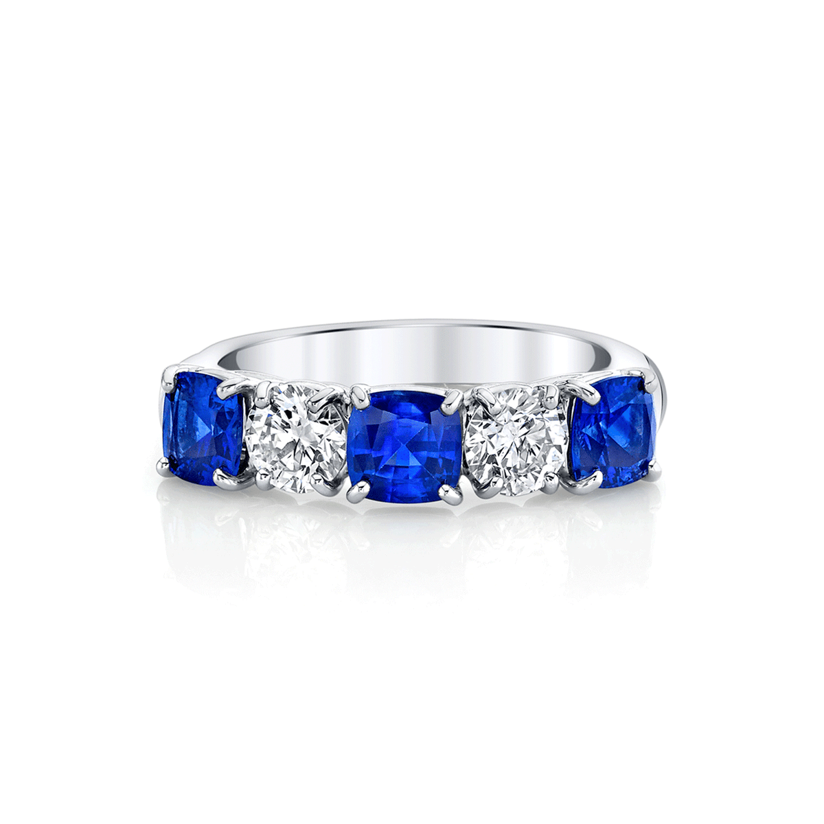 Platinum Cushion Cut Sapphire 1.73 Total Weight and Diamond Band