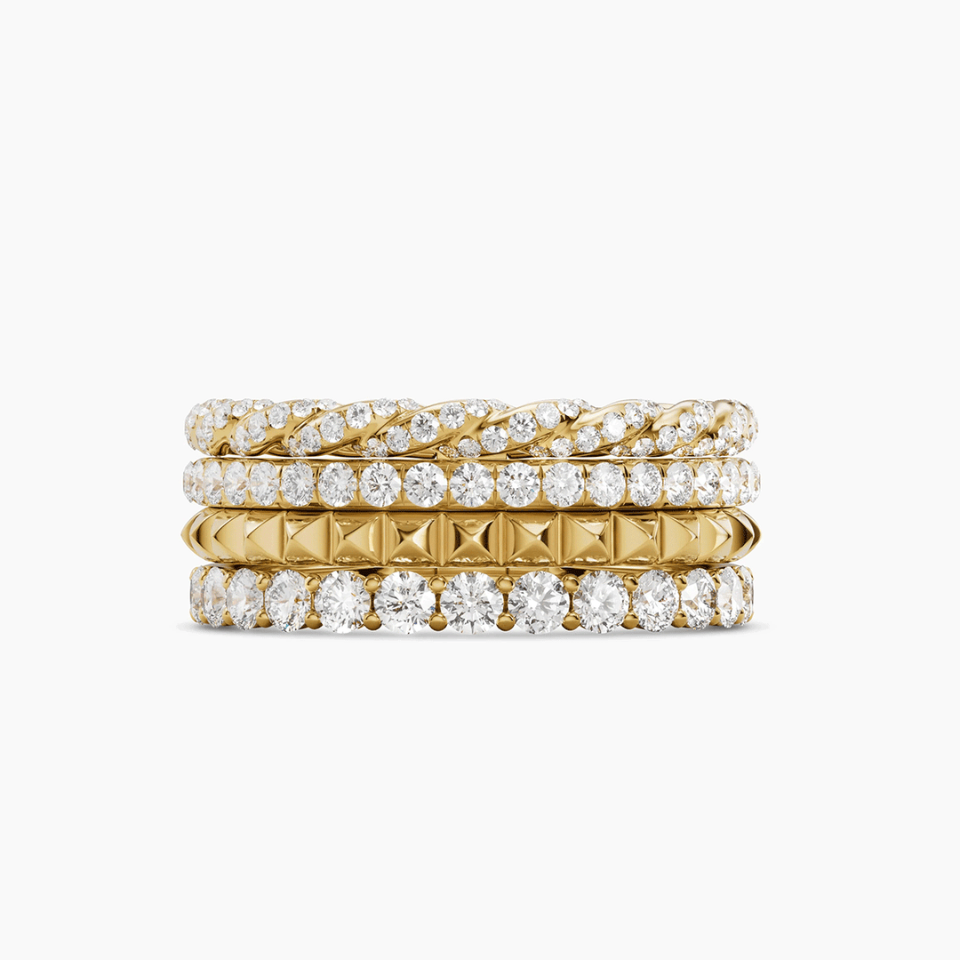 David Yurman Petite Pavé Four Row Pyramid Ring 18K Yellow Gold with Diamonds, 8.6mm