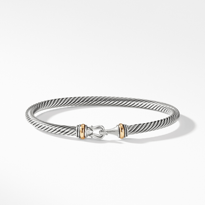 David Yurman Buckle Classic Cable Bracelet Sterling Silver with 18k Yellow Gold, 4mm