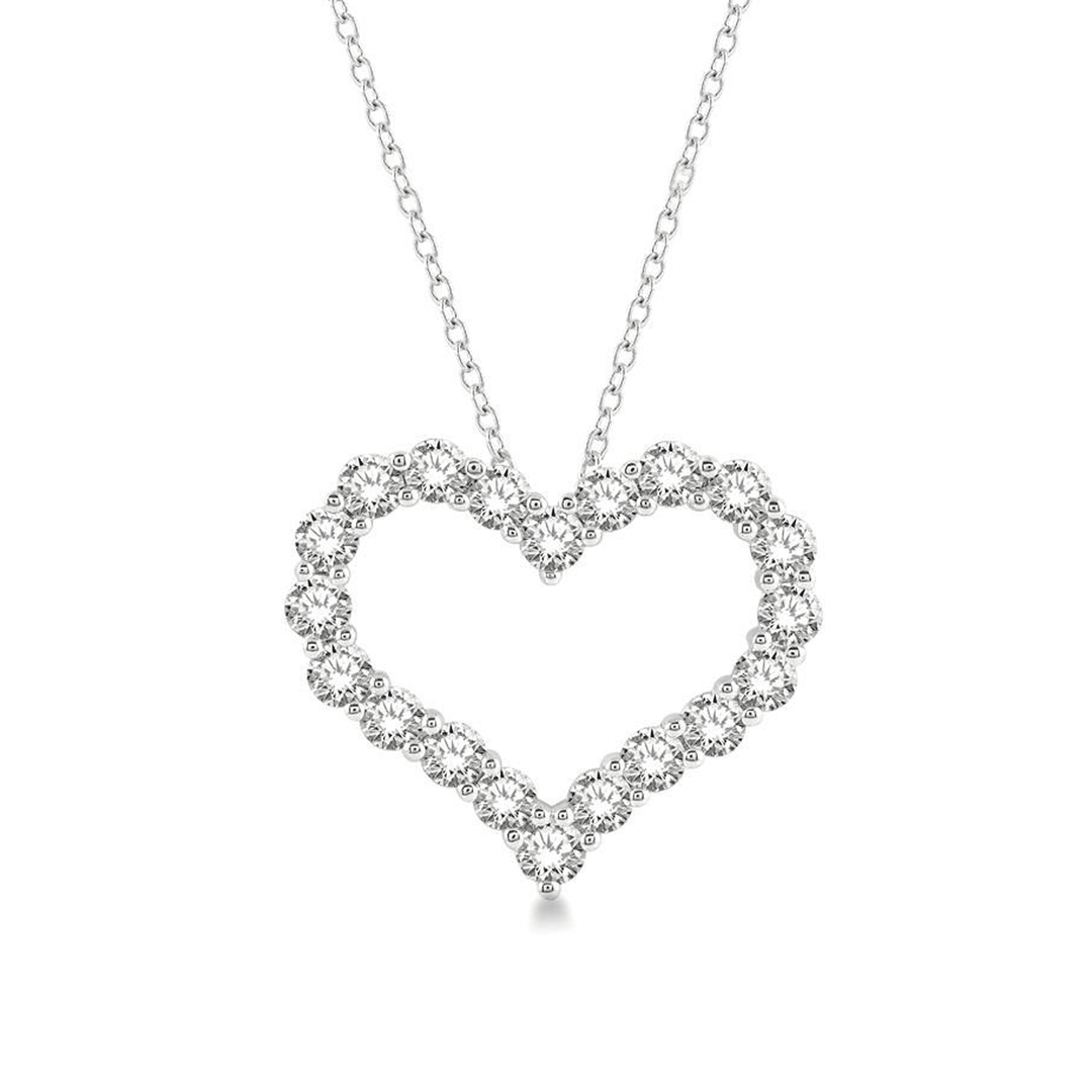 14k White Gold and 3.00 Total Weight Diamond Heart Pendant