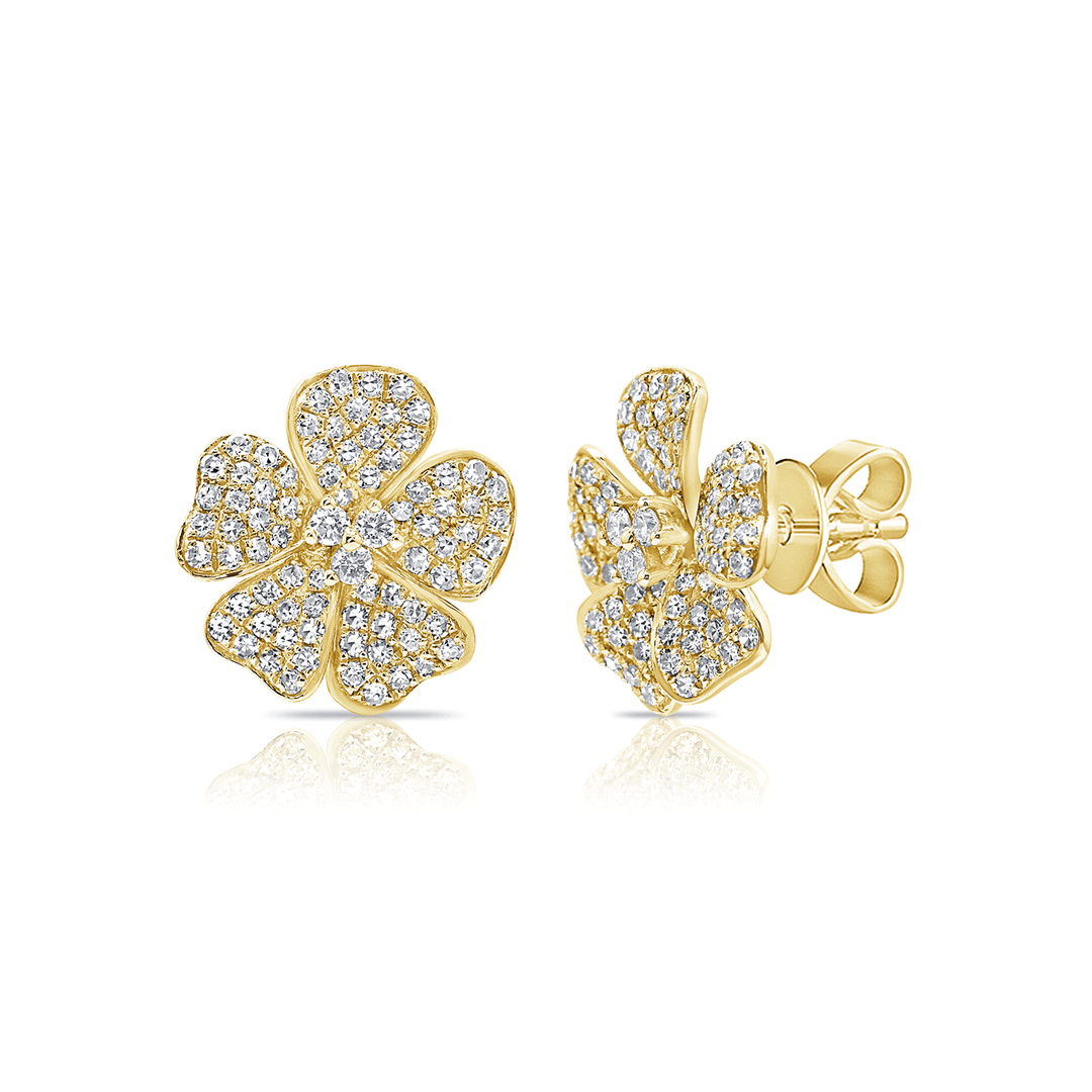 14k Yellow Gold Floral .93 Total Weight Diamond Studs