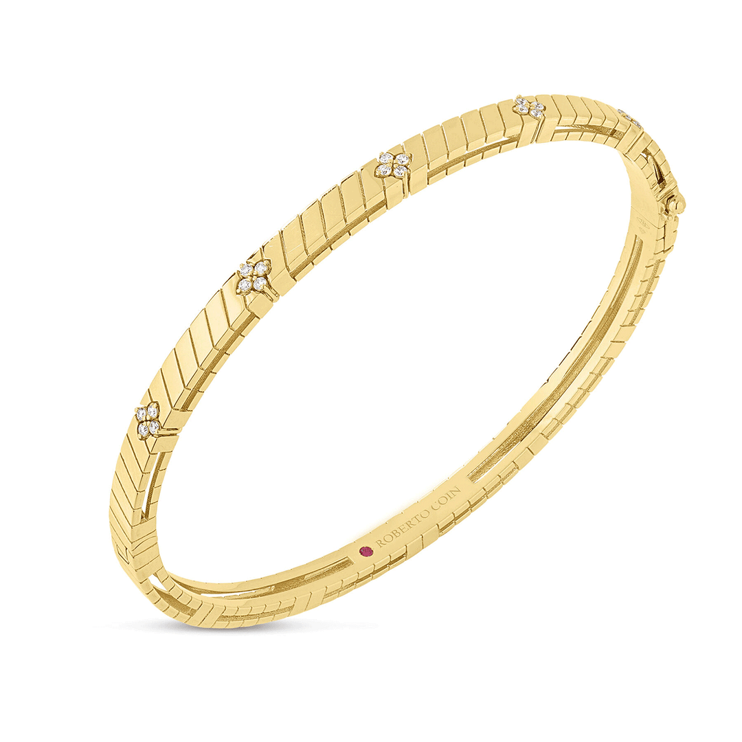 Roberto Coin Love In Verona 18k Yellow Gold and Diamond Thin Bangle
