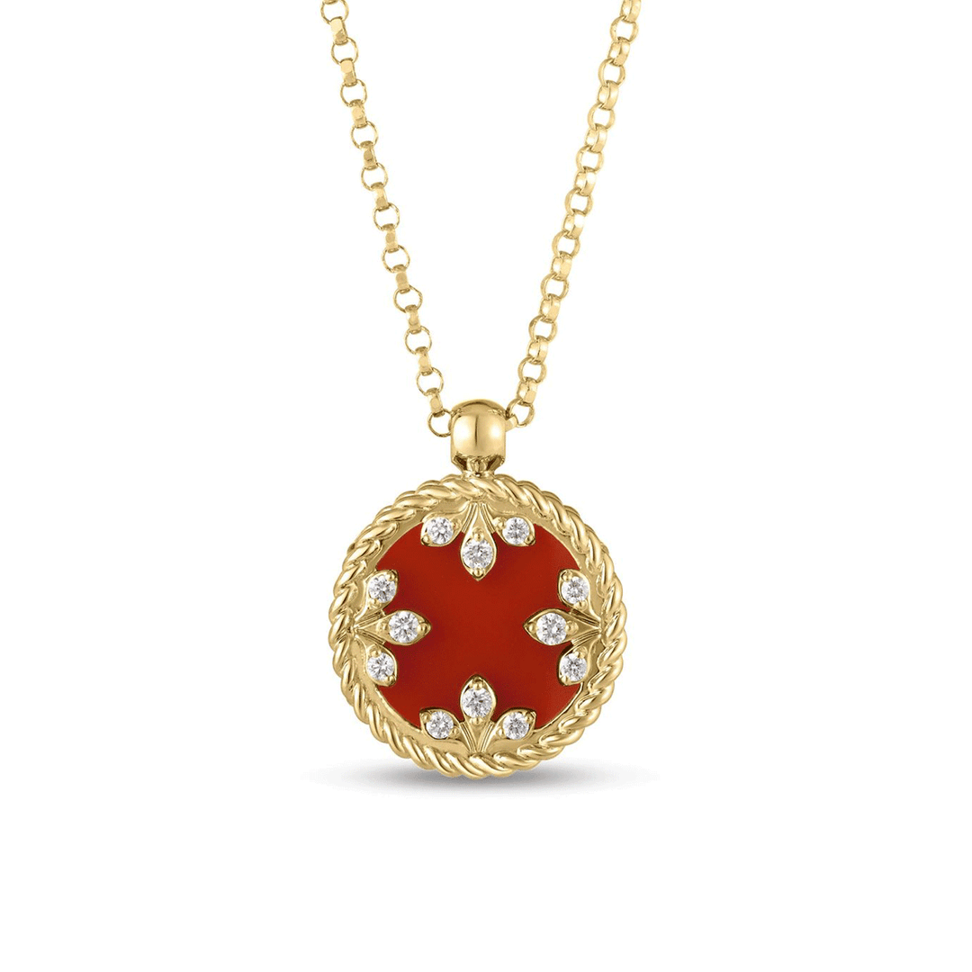 Roberto Coin Venetian Medallions 18k Yellow Gold Red Agate and Diamond Pendant