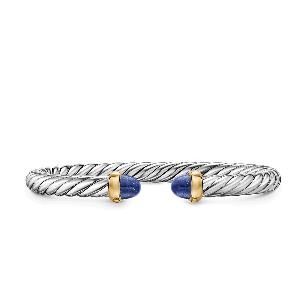 David Yurman Cable Flex® Bracelet Sterling Silver with 14K Yellow Gold and Lapis, 6mm Medium
