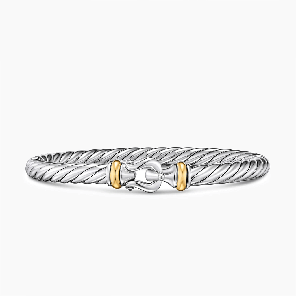 David Yurman Cable Flex® Buckle Bracelet Sterling Silver with 14K Yellow Gold 6mm Medium