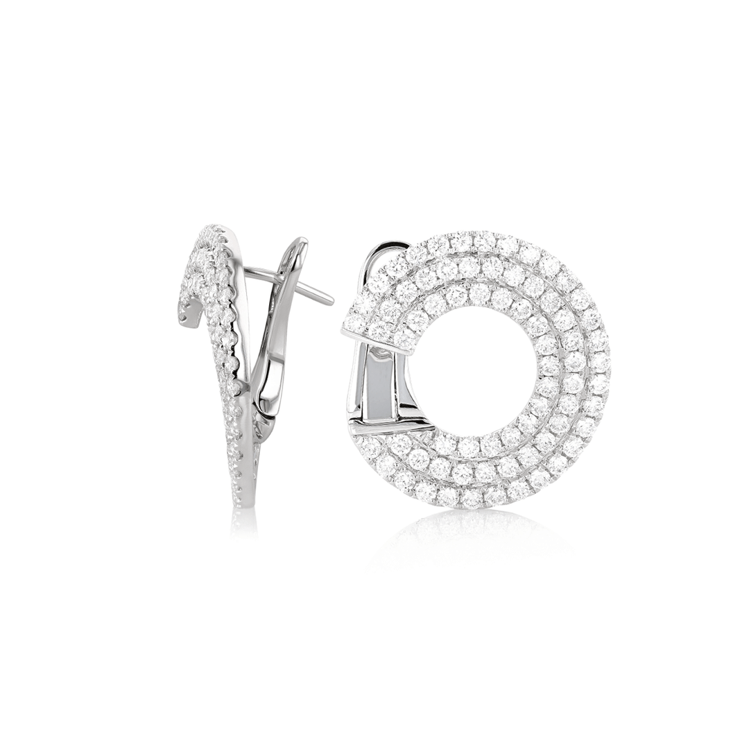 18k White Gold and Diamond 2.04 Total Weight Spiral Hoops