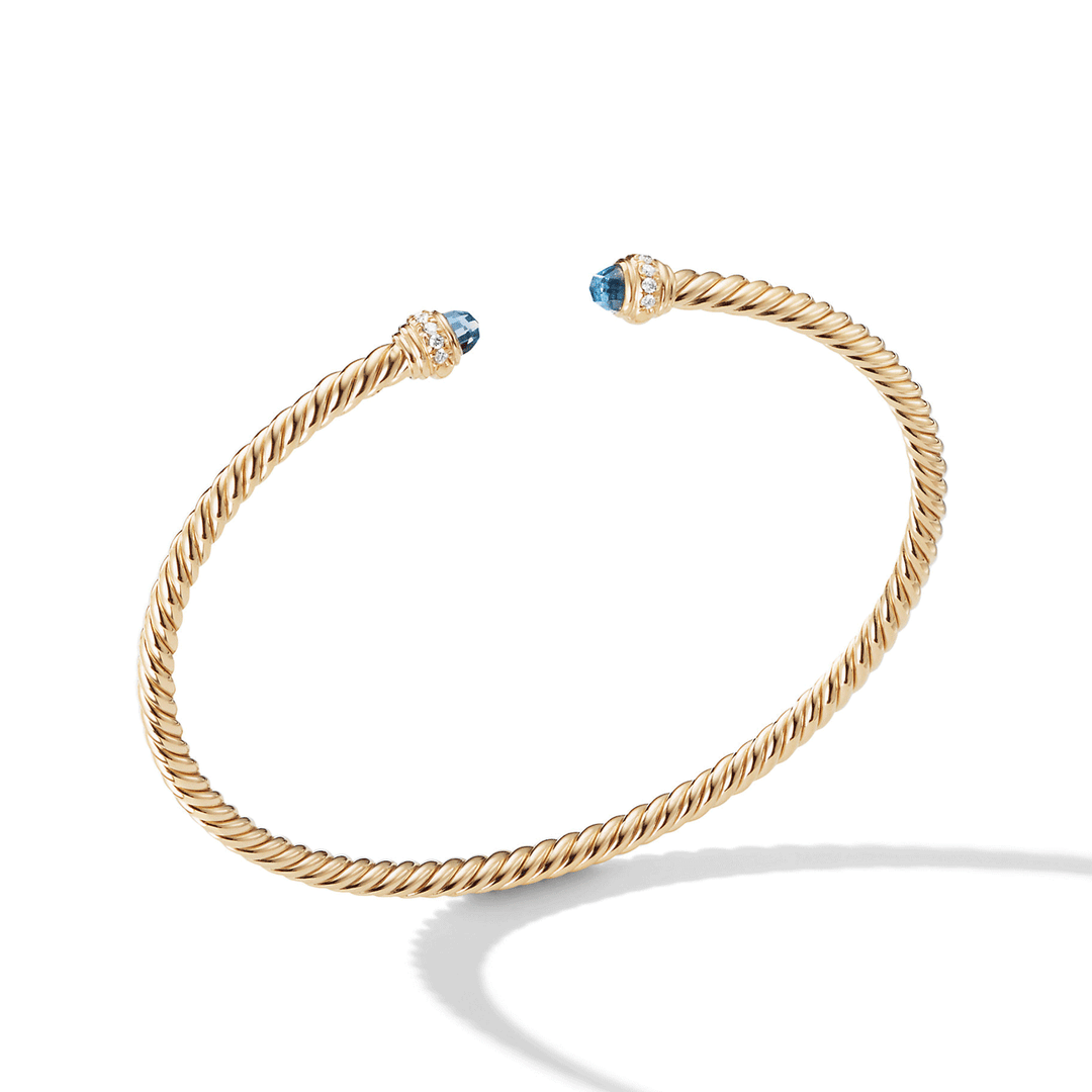 David Yurman Cablespira Color Bracelet in 18k Yellow Gold with Hampton Blue Topaz and Pavé Diamonds