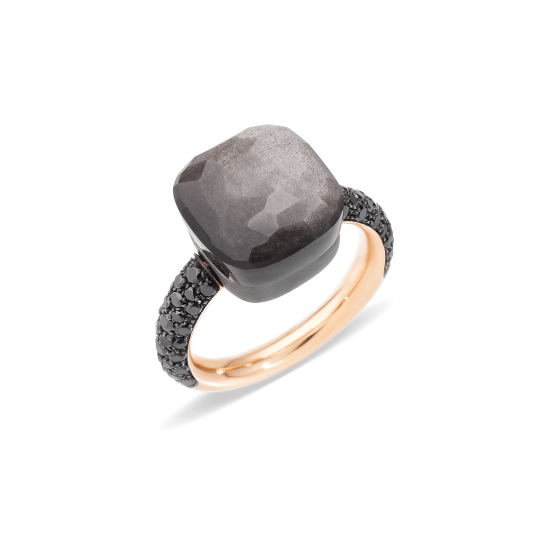 Pomellato Nudo Classic 18k Rose Black Gold Obsidian and Black Diamond Ring