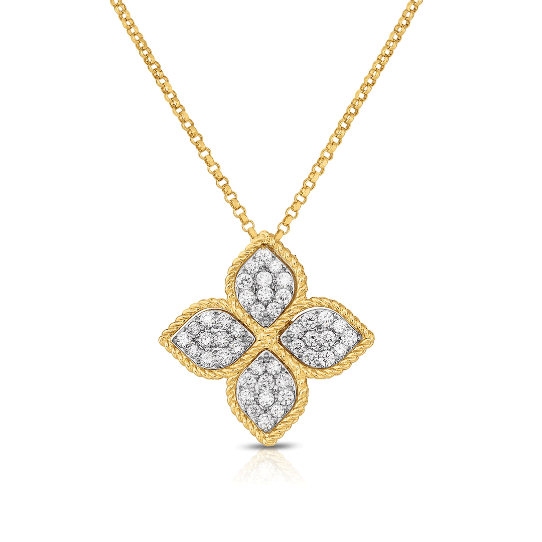 Roberto Coin Princess Flower 18k Yellow Gold Diamond Large Pendant