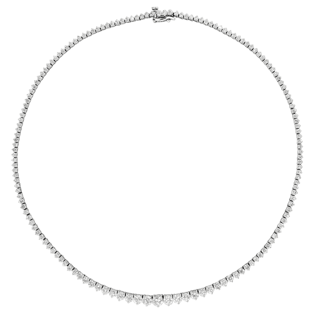 14k White Gold and Diamond 9.70 Total Weight Riviera Necklace