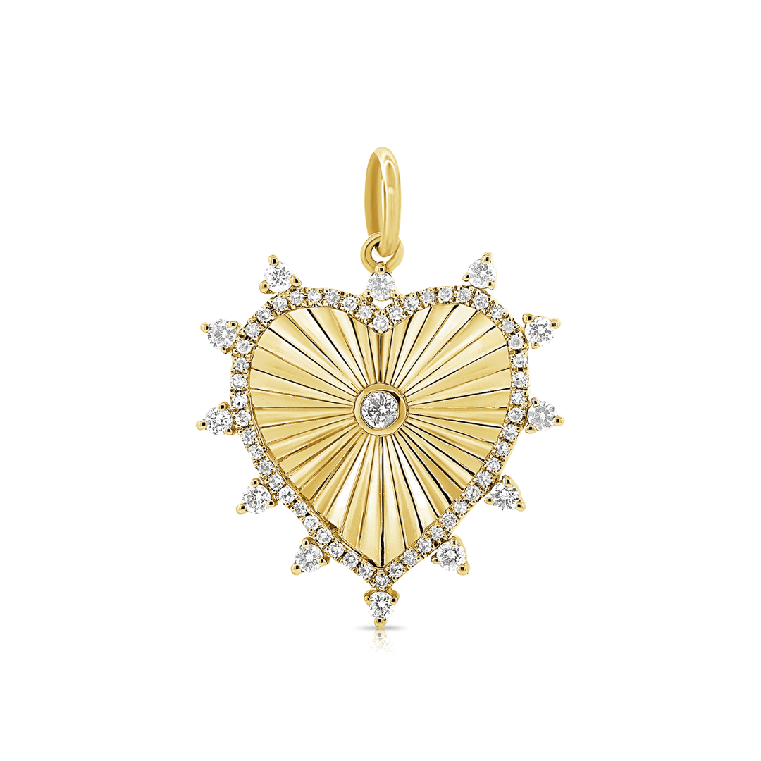 14k Yellow Gold and Diamond .32 Total Weight Starburst Heart Charm