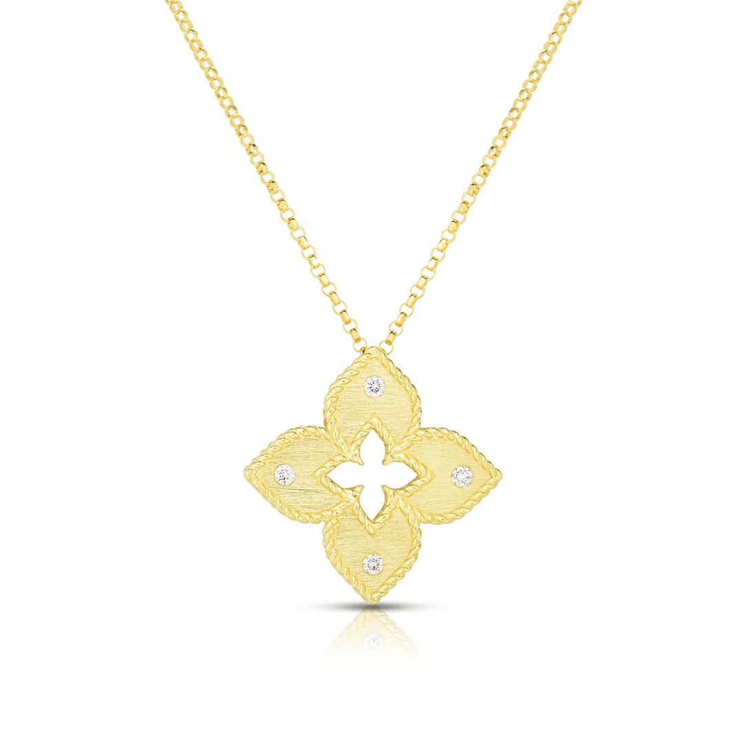 Roberto Coin Petite Venetian Princess 18k Yellow Gold Satin Flower Pendant With Diamond Accent