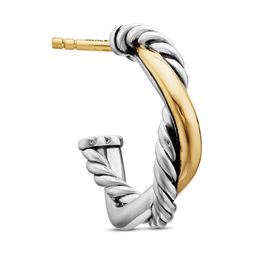David Yurman Petite Infinity Huggie Hoop Earrings Sterling Silver with 14k Yellow Gold, 3mm