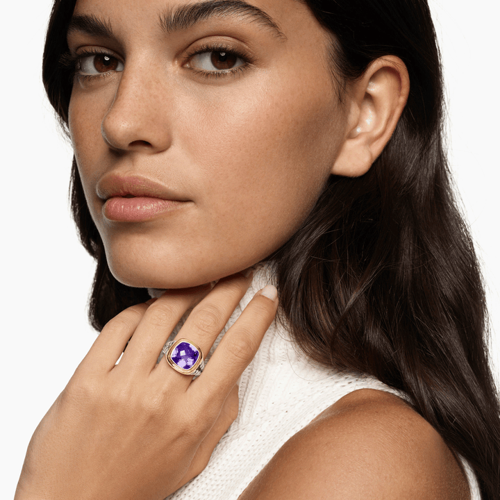 David Yurman Albion Ring Sterling Silver with 18K Yellow Gold and Amethyst, 11mm