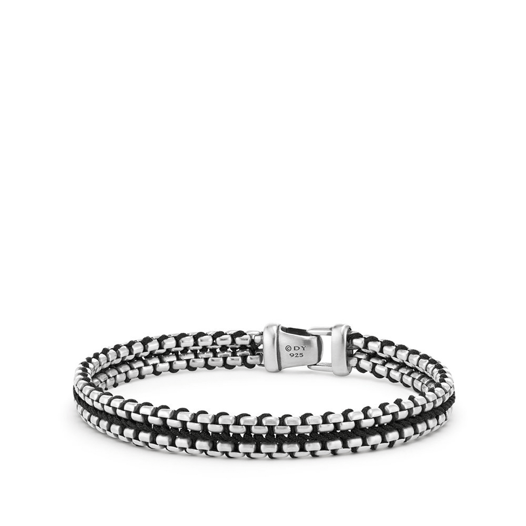 David Yurman Woven Box Chain Bracelet Sterling Silver with Black Nylon, 10mm