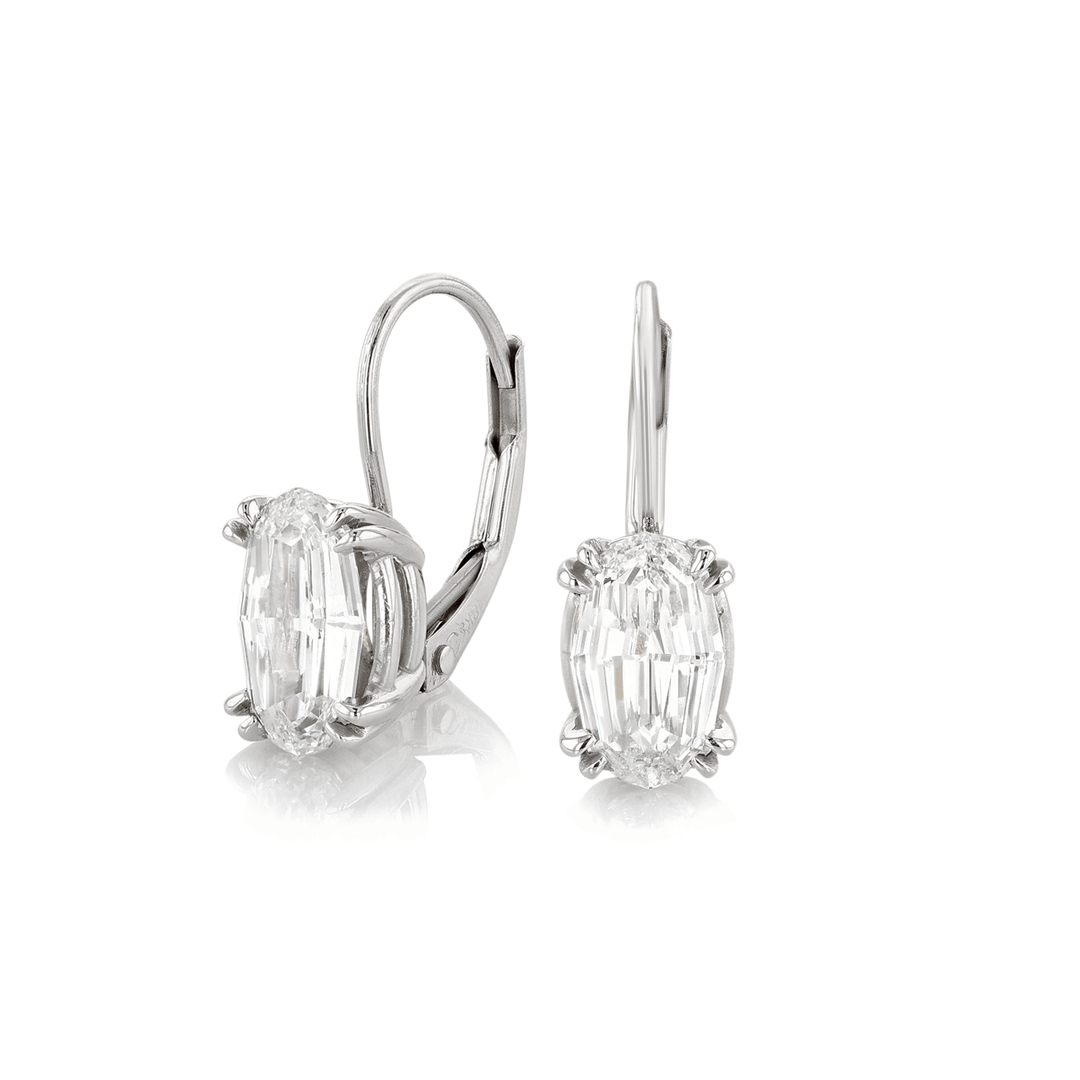 18k White Gold and Oval 2.12 Total Weight Diamond Earrings