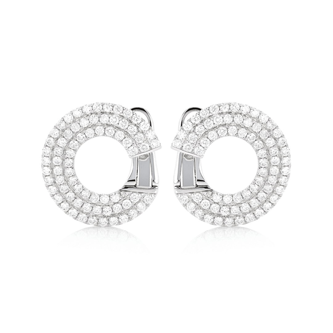18k White Gold and Diamond 2.04 Total Weight Spiral Hoops