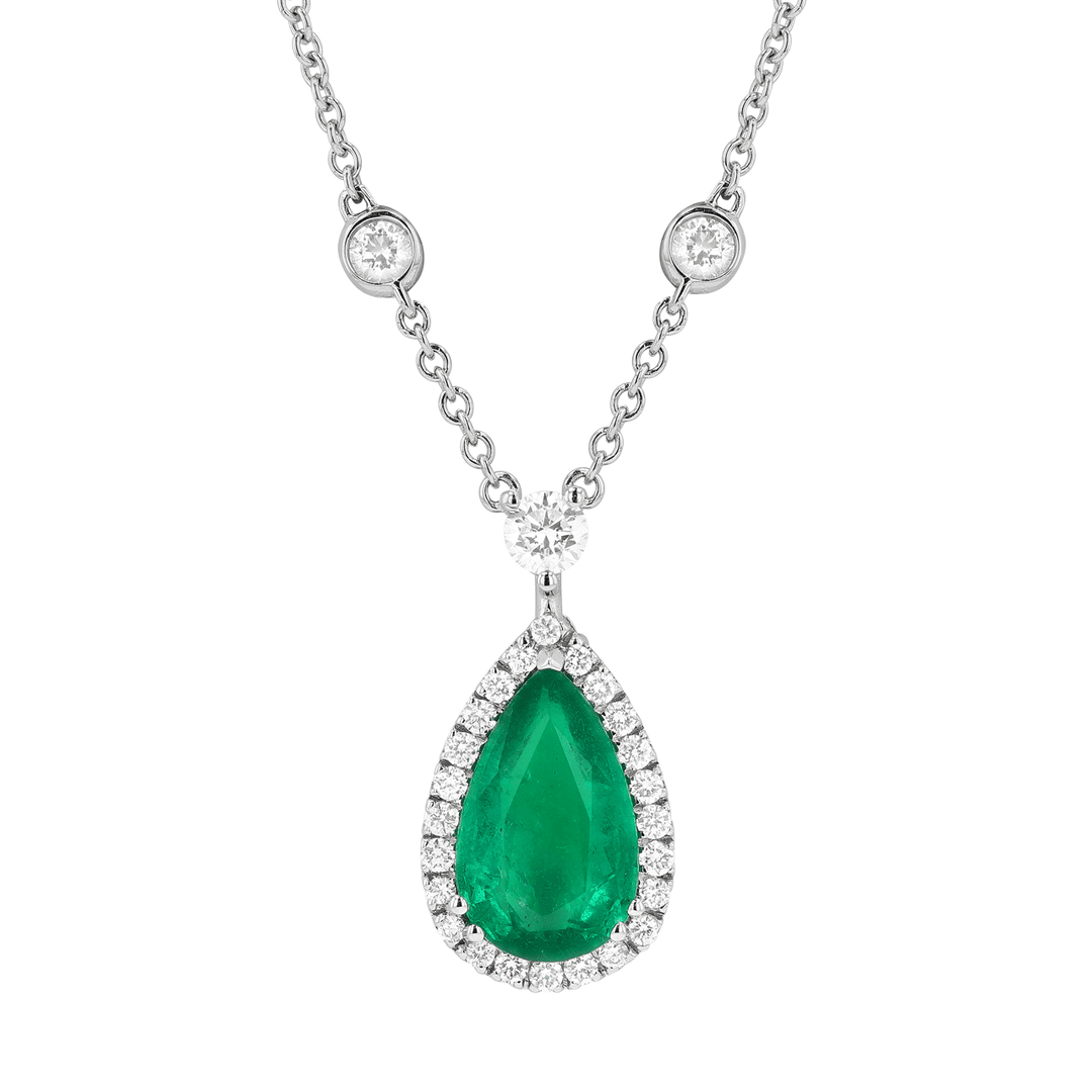 18k Gold Emerald 2.11 Total Weight and Diamond Drop Pendant