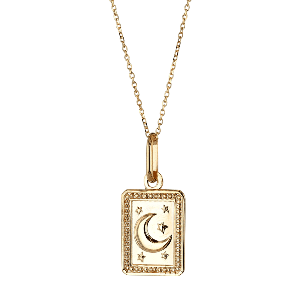 14k Yellow Gold Moon and Star Talisman Pendant