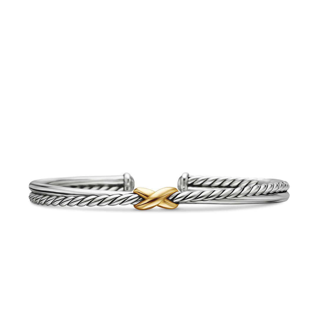 David Yurman Petite X Center Station Bracelet Sterling Silver with 18k Yellow Gold, 5.2mm