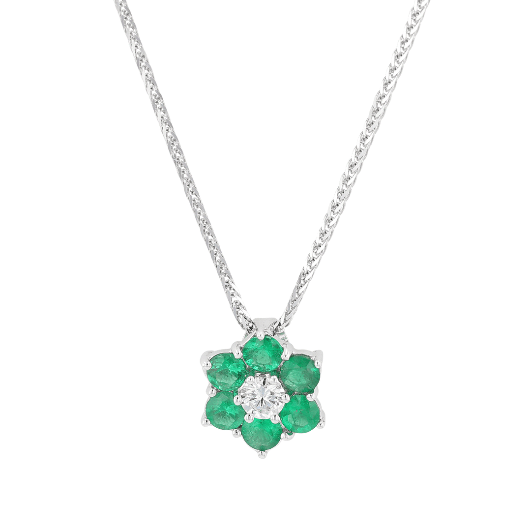 18k White Gold Emerald .63 Total Weight and Diamond Pendant