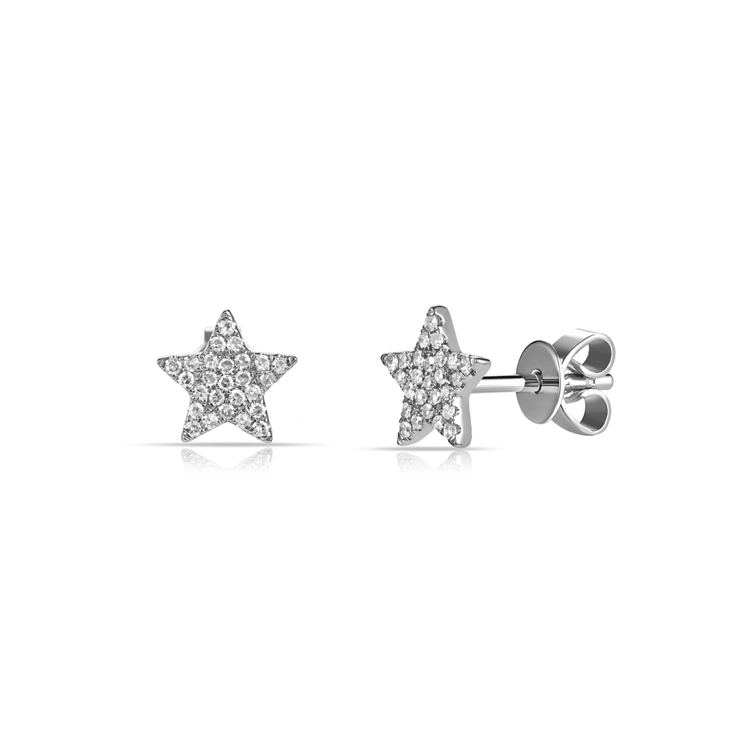 14k White Gold and Diamond .12 Total Weight Star Studs