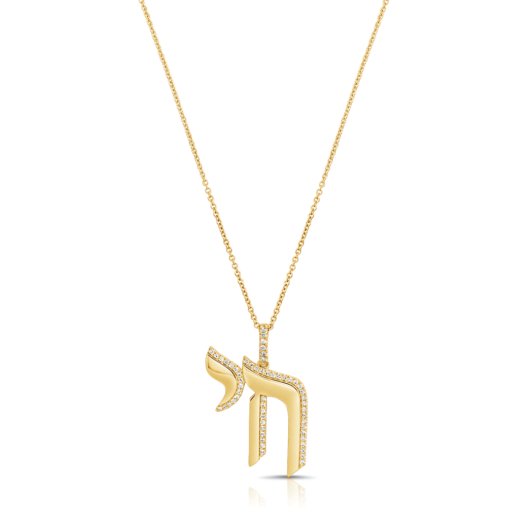 14k Yellow Gold and 0.14 Total Weight Chai Pendant