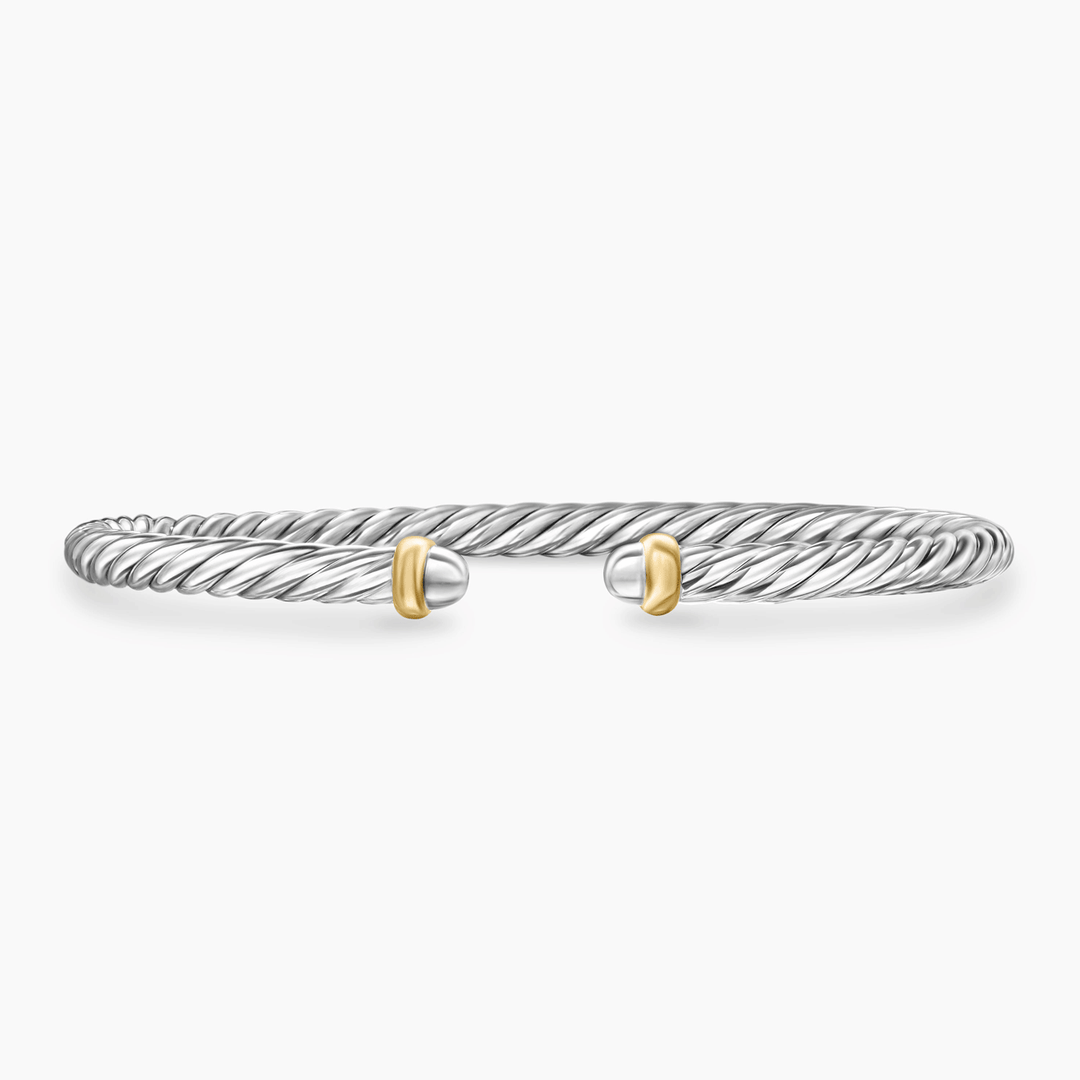 David Yurman Cable Flex Bracelet Sterling Silver with 14k Yellow Gold, 4mm