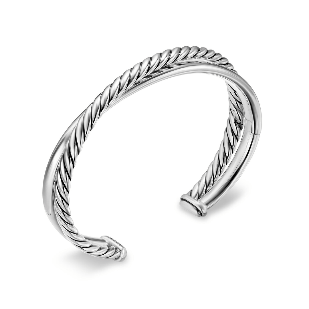 David Yurman Crossover Two Row Cuff Bracelet Sterling Silver, 10.7mm