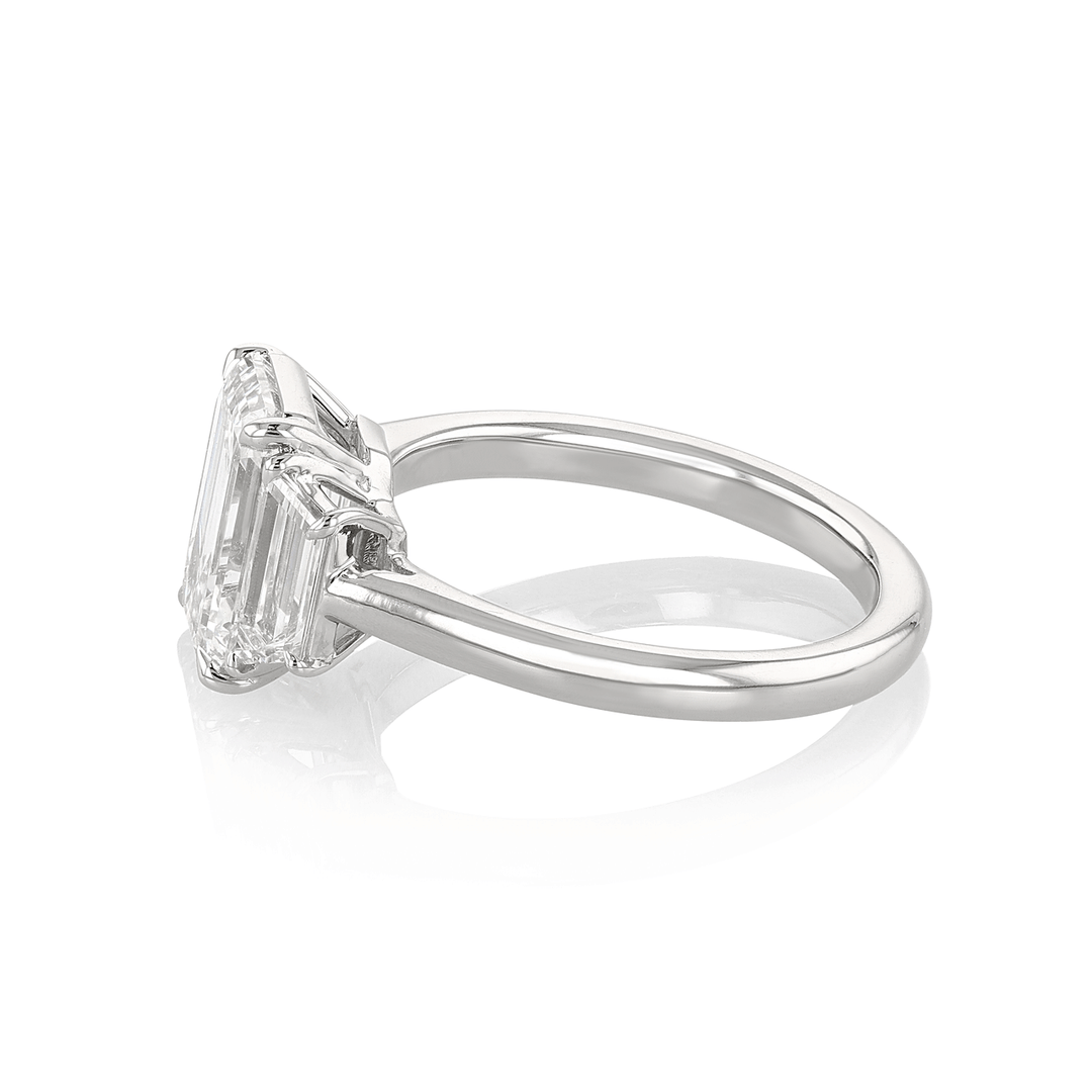 Platinum and 3.01 Total Weight Emerald Cut Diamond Three Stone Ring