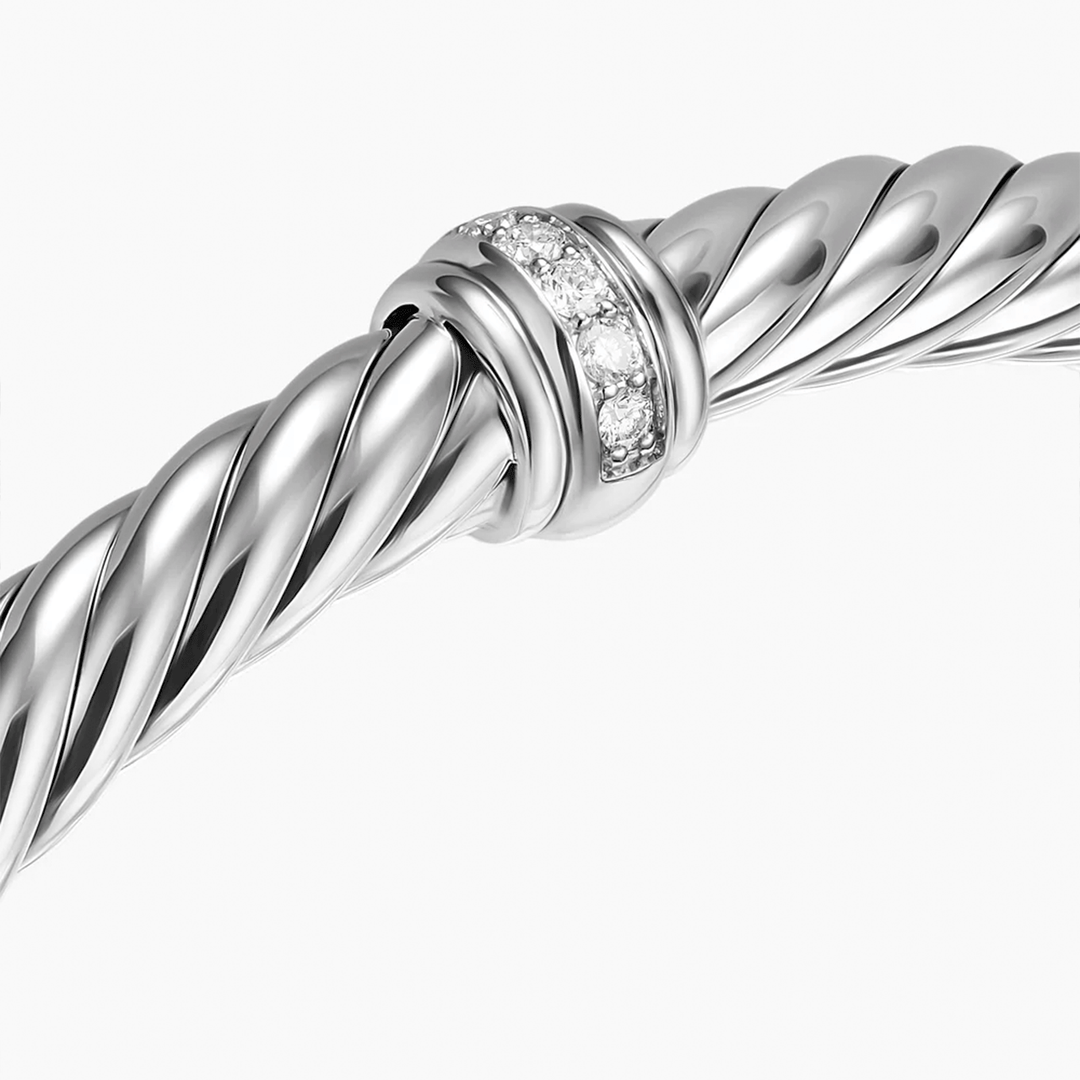 David Yurman Cable Flex Center Station Bracelet Sterling Silver with Diamonds, 6mm